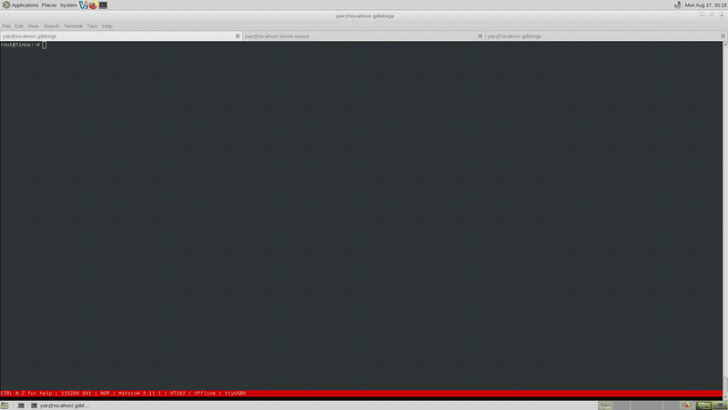 Linux kernel kgdb demo — two UARTs